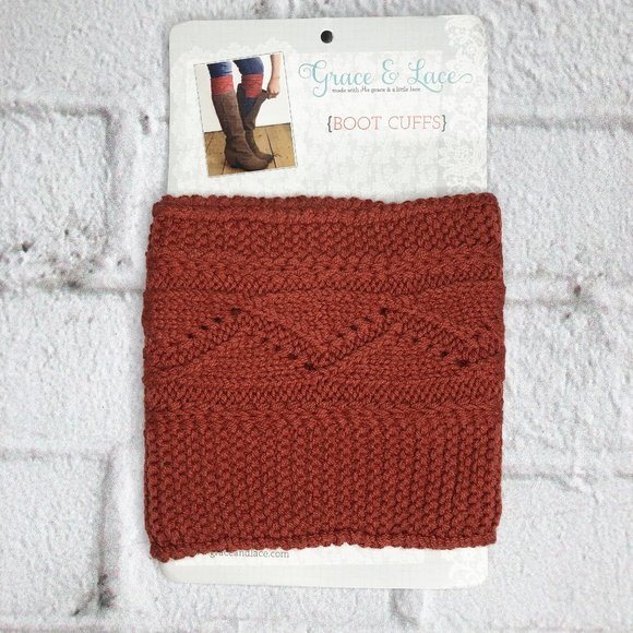 Rust Cable Knit Boot Cuffs by Grace & Lace - C22-81 Cabled Cuff in Rust - Picture 1 of 2